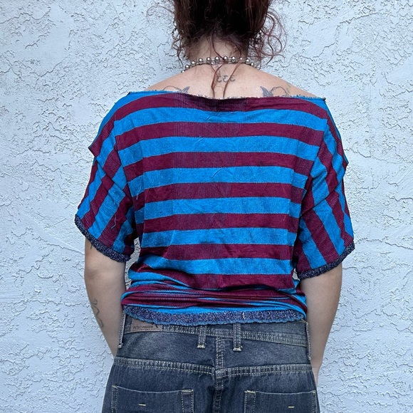 Y2k Patterned Striped Glittery Shirt - Picture 9 of 9